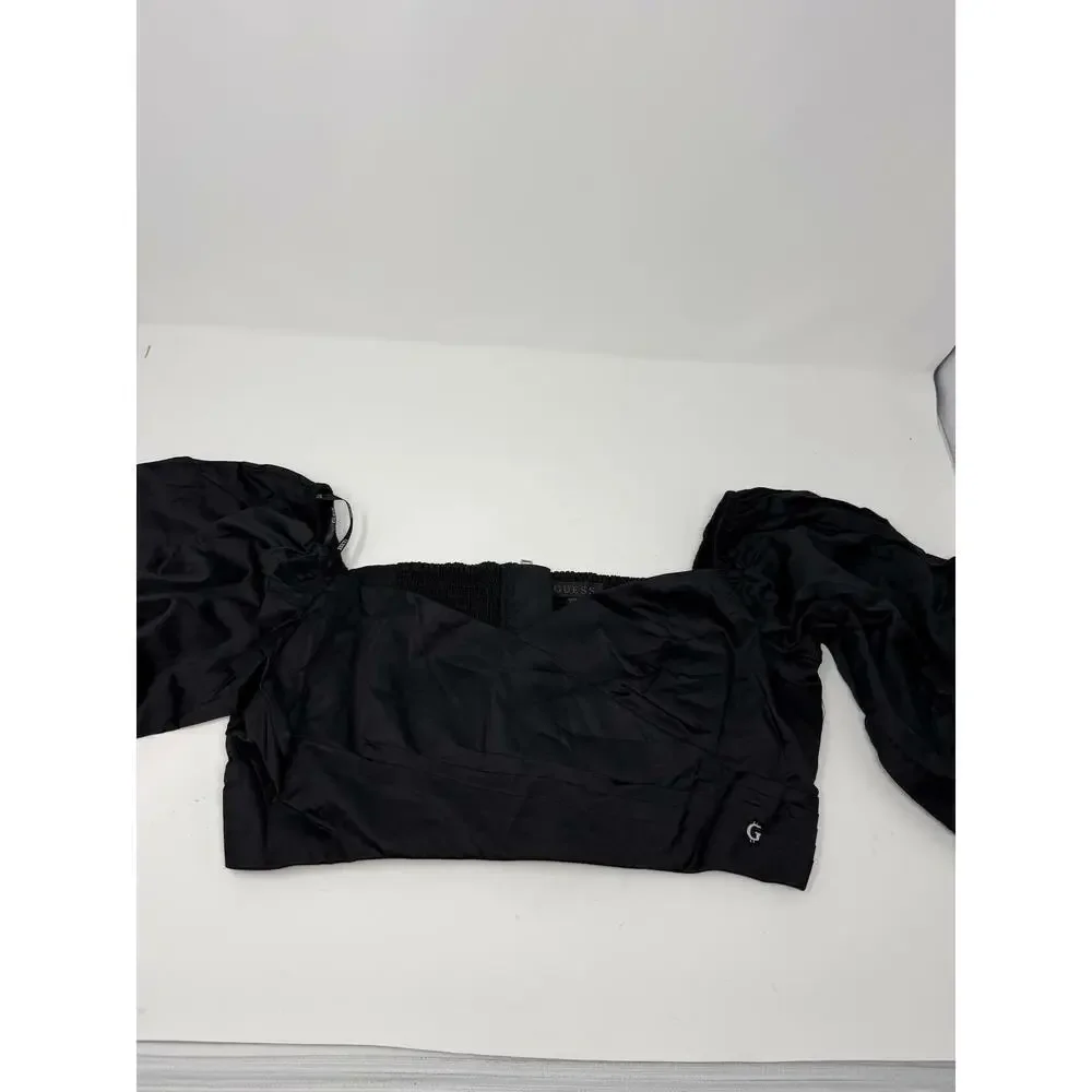Guess Women's Off Shoulder Cropped Jun Shirt Jet Black Medium NWT - Picture 8 of 10
